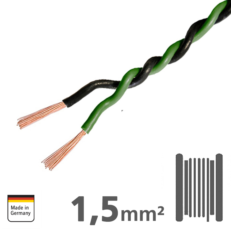 AMPIRE Verdrilltes Kabel GRÜN/SCHWARZ 1,5mm², 60m Spule, 100% Kupfer – Bild 2